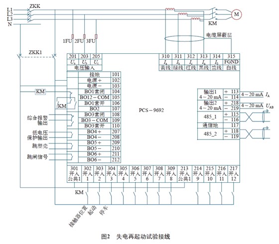 圖2 失電再起動(dòng)試驗(yàn)接線